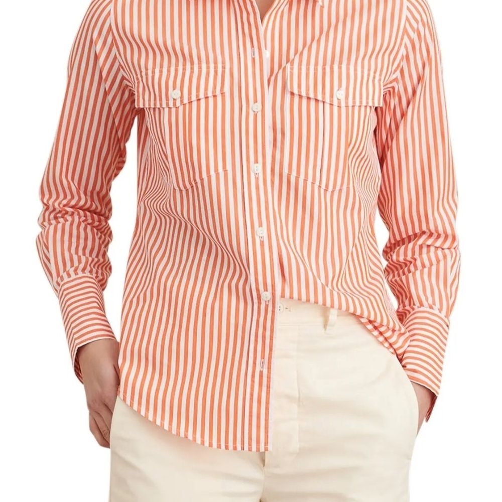 Alex Mill Georgie Orange and White Striped Cotton Button-Down Shirt